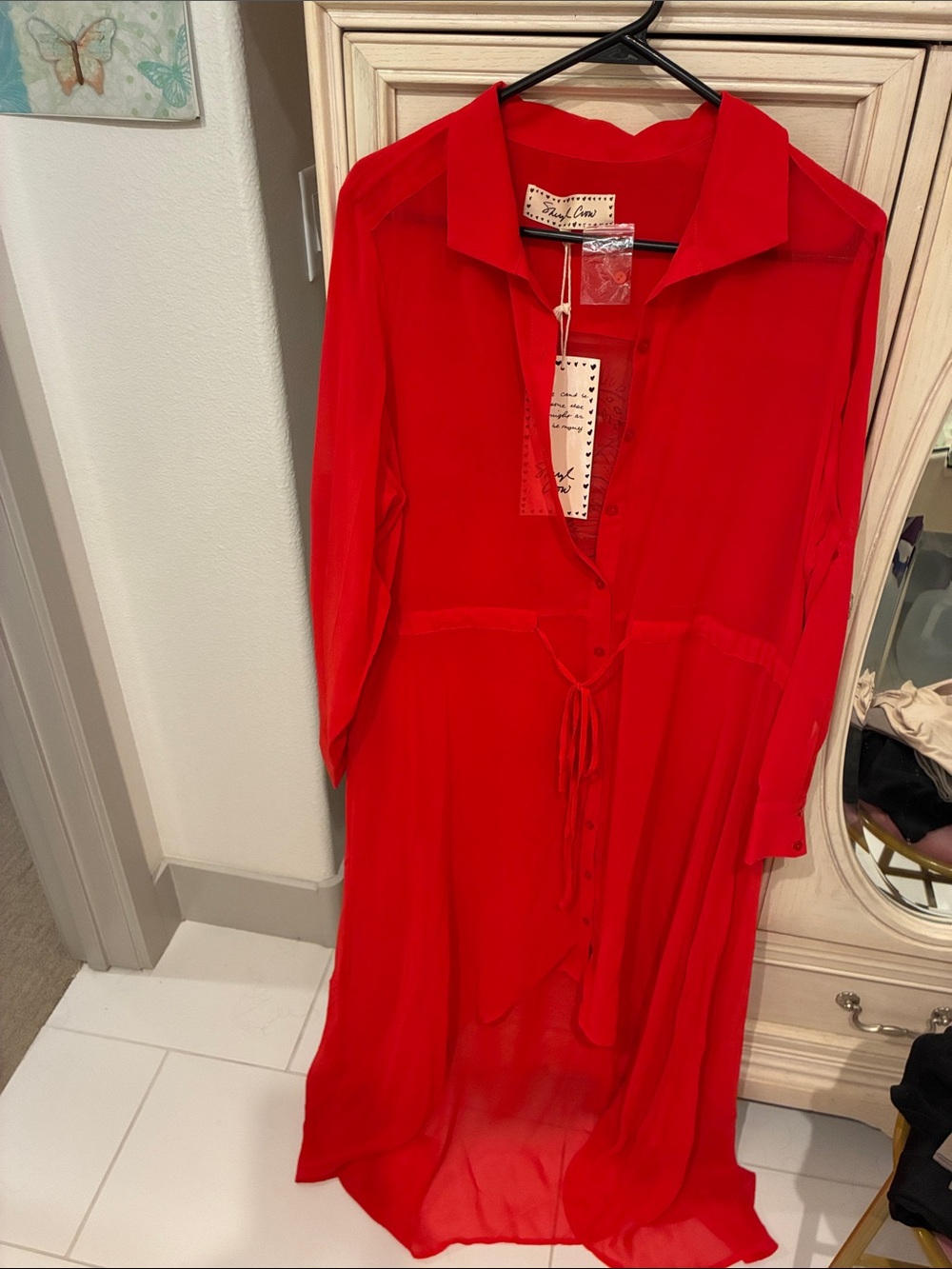NWT Sheryl Crow Sheer Red High-Low Shirt Dress